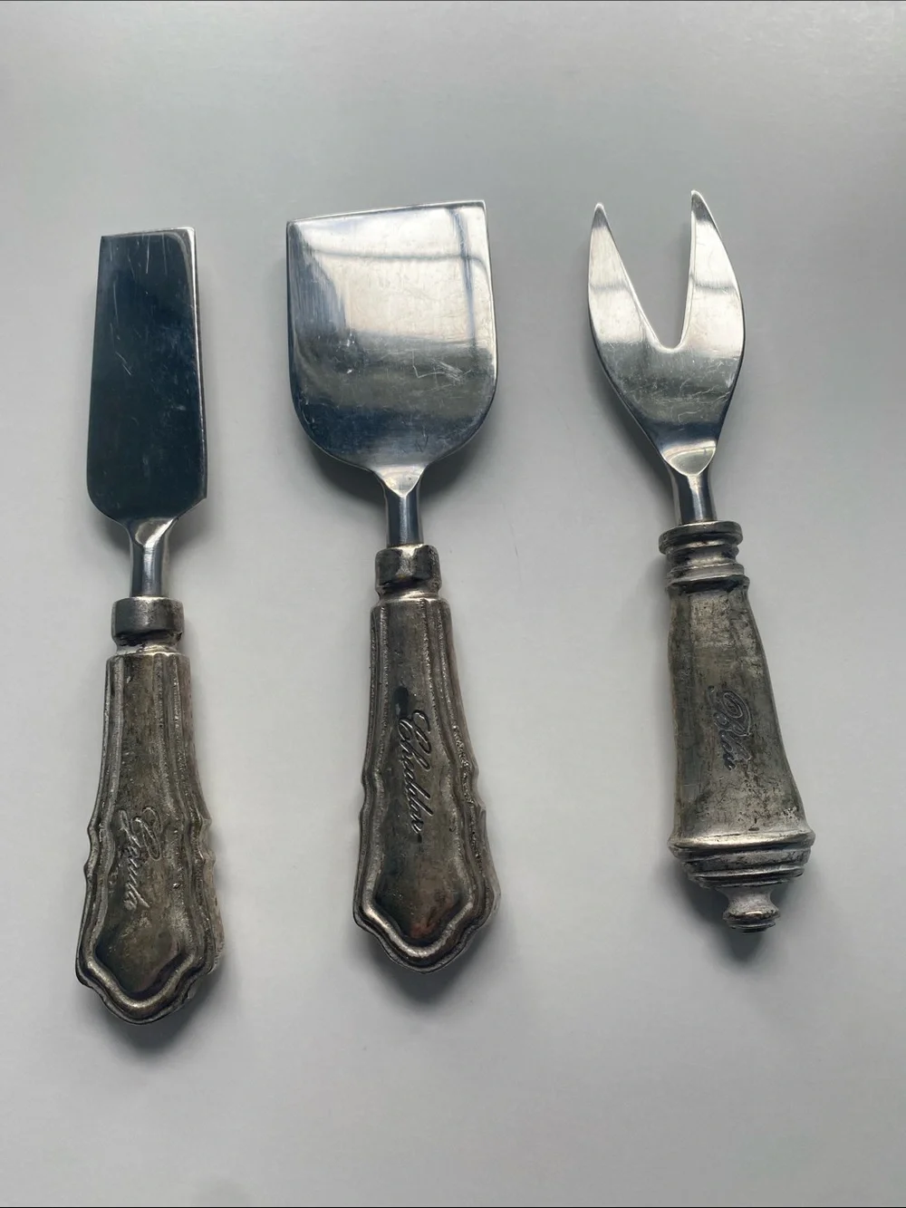 Pottery Barn Silver Stainless Steel Cheese Serving Set with Ornate Handles